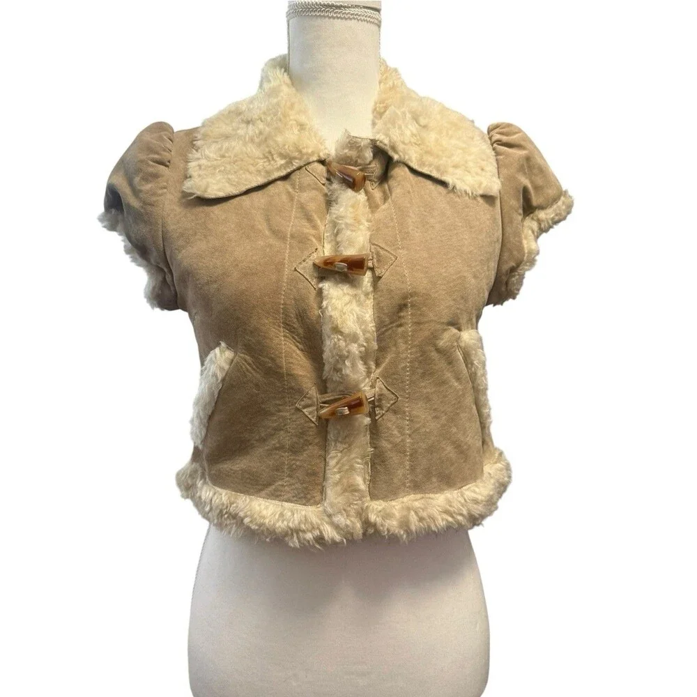 Arden B. Genuine Suede Faux Shearling Cropped Toggle Jacket Size M Y2K